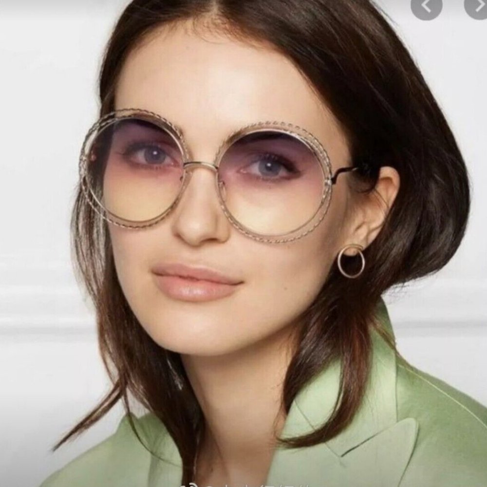 CHLOE CARLINA CHAIN 58mm Round Sunglasses MSRP$420 in Rainbow made in Italy